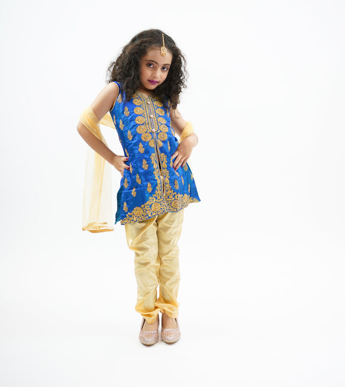 Silk Light Cobalt Blue Embroidered Girl's Salwar Suit