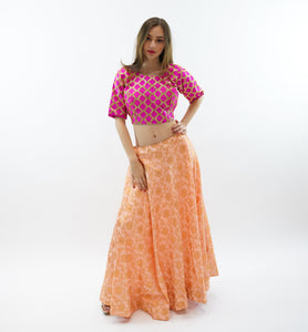 Silk Light Peach Brocade Lehenga Skirt