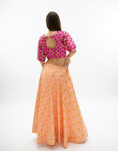 Silk Light Peach Brocade Lehenga Skirt