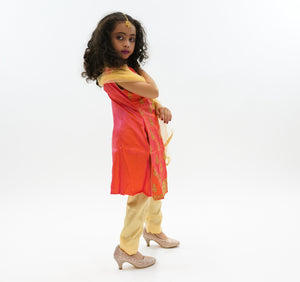 Silk Salamander Orange Embroidered Girl's Salwar Suit