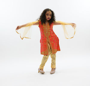 Silk Salamander Orange Embroidered Girl's Salwar Suit